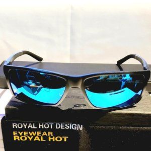 Unisex Polarized Rectangle Sunglasses 61mm Blue/Black 100%UV Metal Frame